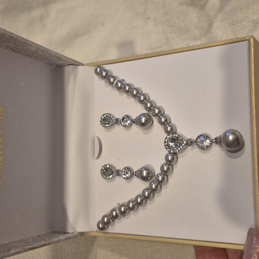 Charter Club Silver Pearl Necklace Set
